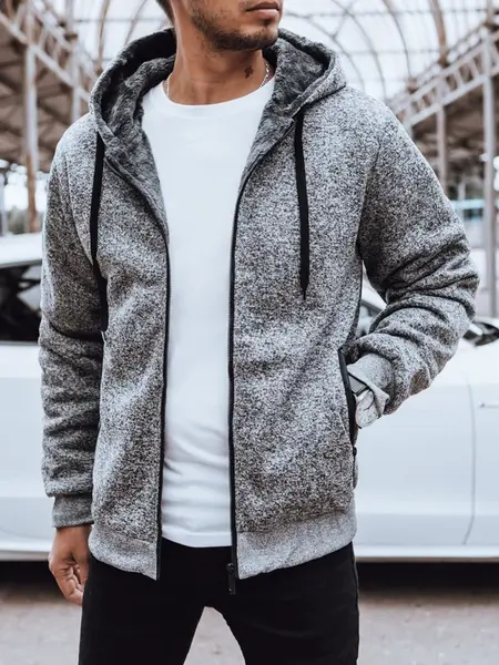 Pánská rozepínací mikina s kapucí, světle šedá