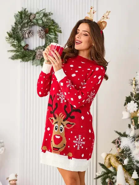 Resti Christmas sweater women's dress in green