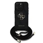 Zadní kryt Guess PU 4G Metal Logo Crossbody Popruh pro Apple iPhone 16 Pro, černá