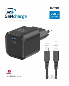 Swissten síťový adaptér /GaN/USB-C/35W/Power Delivery/ + datový kabel USB-C/lightning černá
