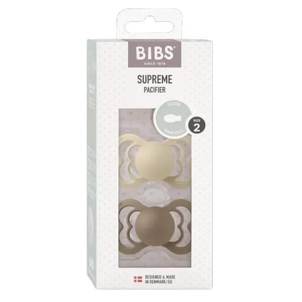BIBS Supreme Ortodontické Dudlíky z přírodního kaučuku, velikost 2, Vanilla/Dark Oak 2 ks
