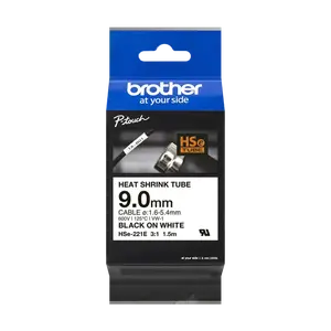Brother HSe-221E Pro Tape, 9 mm x 1.5 m, černý tisk / bílý podklad, originální páska