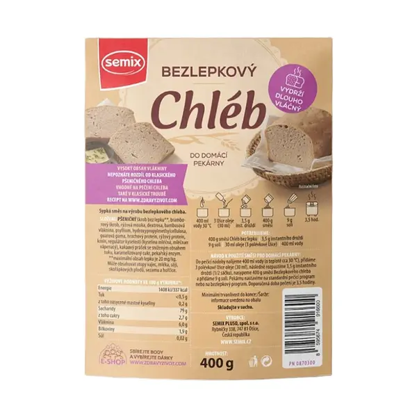 SEMIX Bezlepkový chléb 400 g