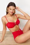 Trendyol Red Strapless Premium Accessorized Mix&Match Bikini Top