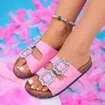 Resti Fuchsia women's slippers with decorated clasps. Olimika - Footwear