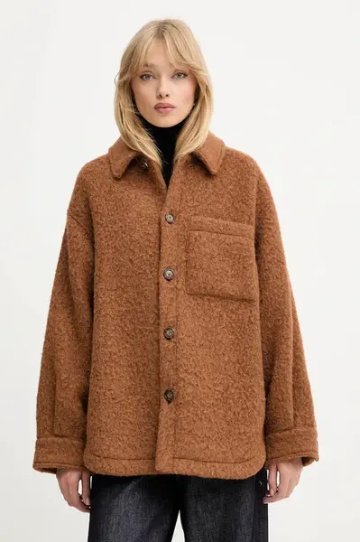 Kabát s příměsí vlny MAX&Co. hnědá barva, 2528086012200