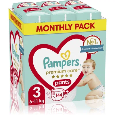 Pampers Premium Care Pants Monthly Pack Size 3 plenkové kalhotky 6-11 kg 144 ks
