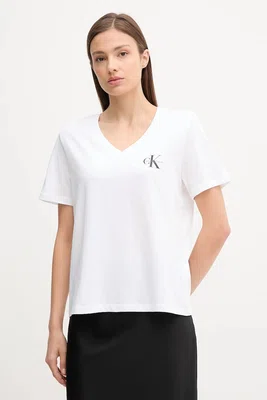Bavlněné tričko Calvin Klein Jeans 2-pack dámské, bílá barva, LV047C906G