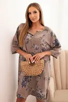 Kesi Włoski Dámská bavlněná šaty s květinovým vzorem a 3/4 rukávem fango