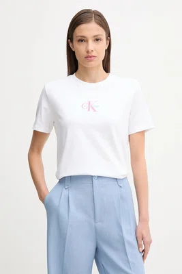 Bavlněné tričko Calvin Klein Jeans dámské, bílá barva, LV047C856G