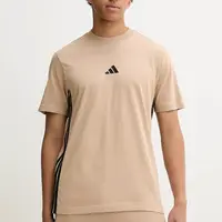 Bavlněné tričko adidas Essentials pánské, béžová barva, s aplikací, JX0734