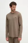 Tričko s dlouhým rukávem BOSS Waffle LS-Shirt hnědá barva, 50535870
