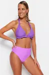 Trendyol Fialový Vysoký Pas Pravidelné Noha Bikiny Spodní Díl