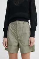 Bavlněné šortky G-Star zelená barva, hladké, high waist