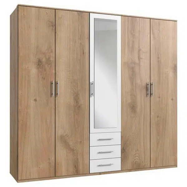 MID.YOU ŠATNÍ SKŘÍŇ SE ZRCADLEM, bílá, barvy dubu, 225/210/58 cm