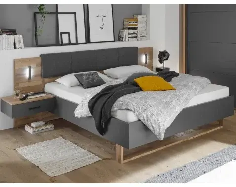 Postel s nočními stolky Rivoli 180x200 cm, s osvětlením, dub/grafit