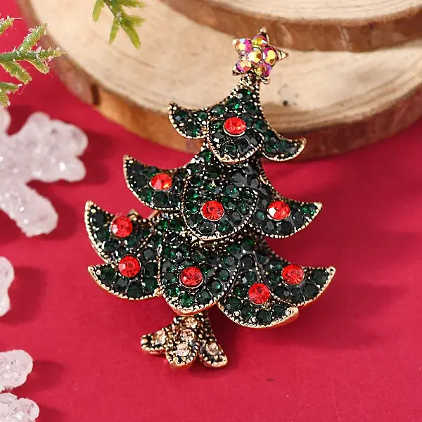 Christmas Theme Zinc Alloy Rhinestone Brooches for Backpack Clothes