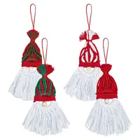 4Pcs Christmas Handmade Woven Macrame Cotton Thread Santa Claus Pendant Decorations