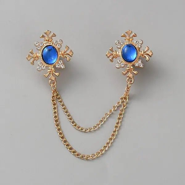 Zinc Alloy Rhinestone Chain Collar Pin Brooches