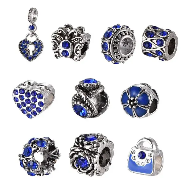 Mixed Shapes Alloy Glass Rhinestone European Beads