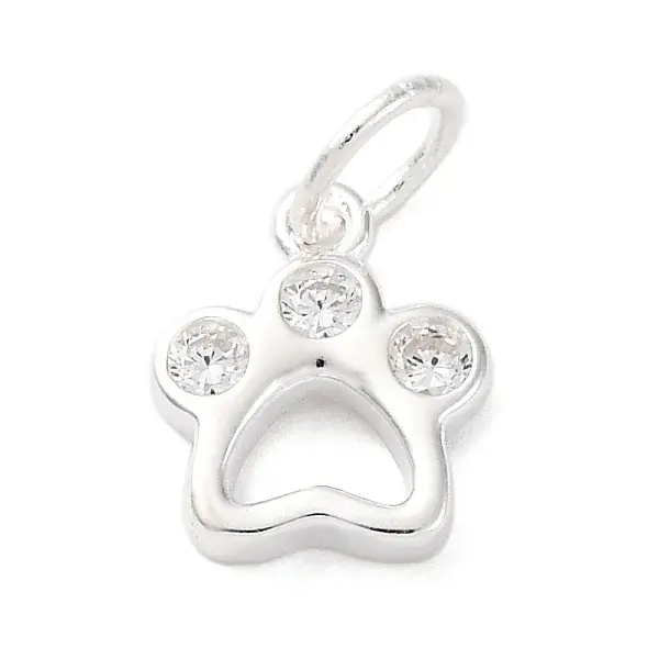 925 Sterling Silver Micro Pave Clear Cubic Zirconia Paw Print Charms