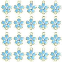 20Pcs Alloy Enamel 5-Petal Flower Connector Charms