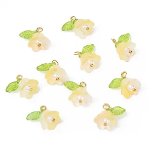 10Pcs Acrylic & Glass Flower Pendants