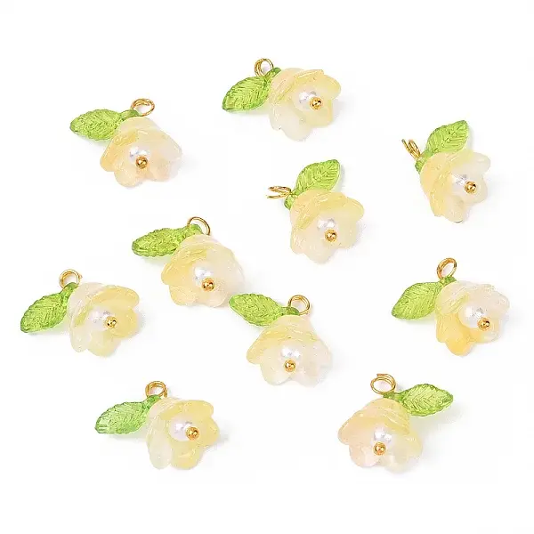 10Pcs Acrylic & Glass Flower Pendants