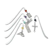 5Pcs 5 Style Cross Ruler Scroll Alloy Pendant Bookmark