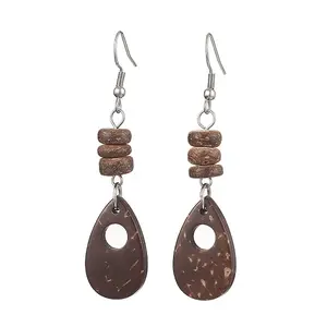 Teardrop Natural Coconut Dangle Earrings for Women