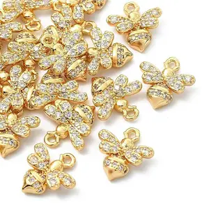 SHEGRACE Brass Micro Pave Cubic Zirconia Bees Charms