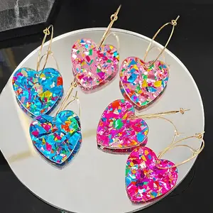 3 Pairs Heart Acrylic & Titanium Alloy Dangle Earrings