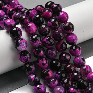 Faceted Natural Fire Crackle Agate Beads Strands