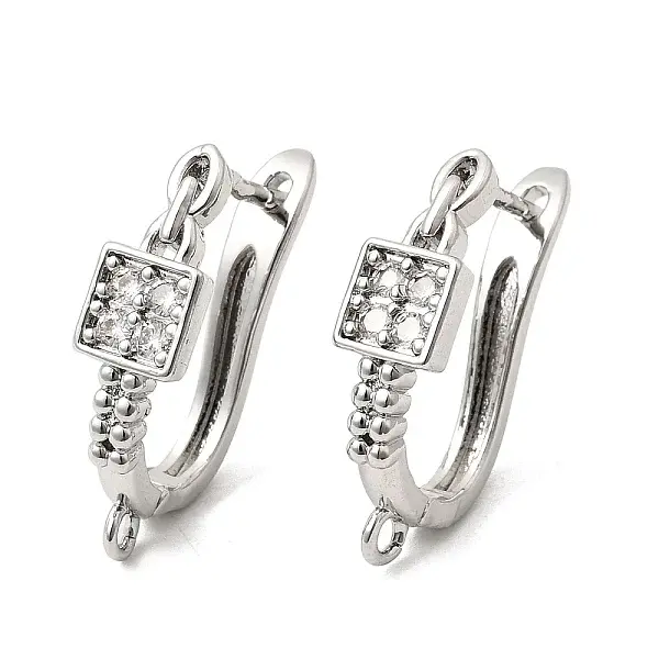 Square Brass Micro Pave Clear Cubic Zirconia Hoop Earring Findings