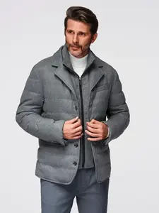 Ombre Men's jacket with a jacket cut with a fleece lining - gray