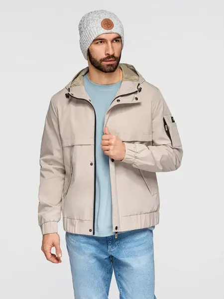 Ombre Functional men's transitional jacket with hood - beige