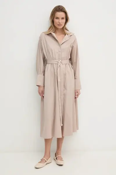 Bavlněné šaty Answear.LAB béžová barva, midi