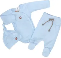 3-dielna súpravička body, polodupačky s povrázkom a čiapočka - sv. modrá, veľ. 56