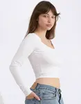 Organic Basics Everyday Scoop Neck Long Sleeve Tee White M