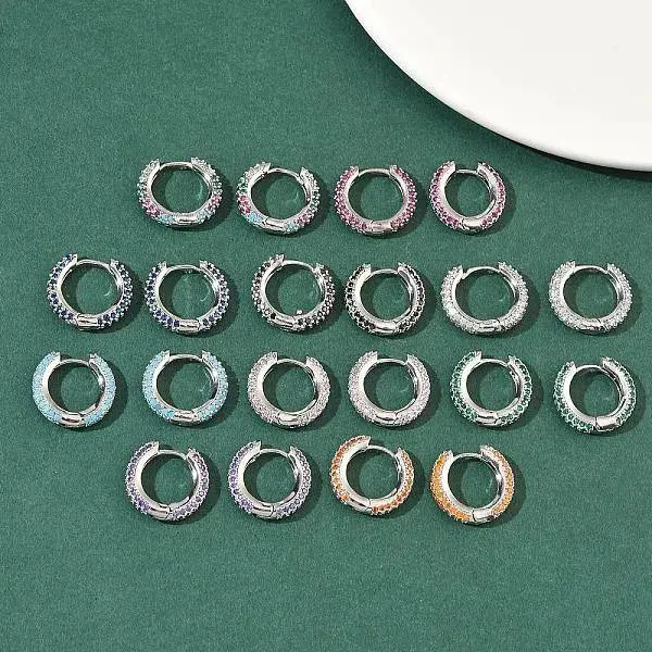 Brass Micro Pave Cubic Zirconia Hoop Earrings