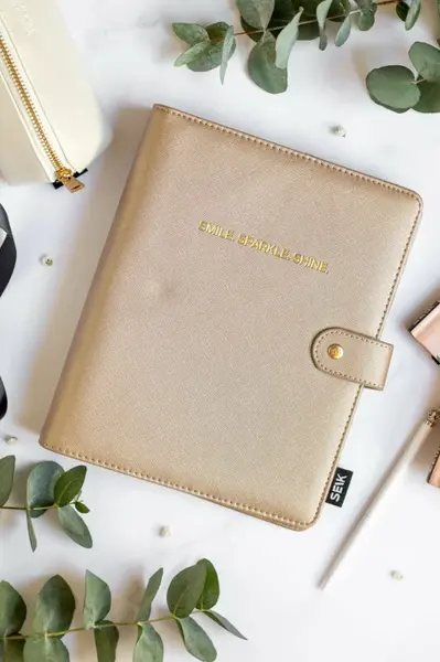 Kožený (vegan) kroužkový obal na diář A5 (béžová)