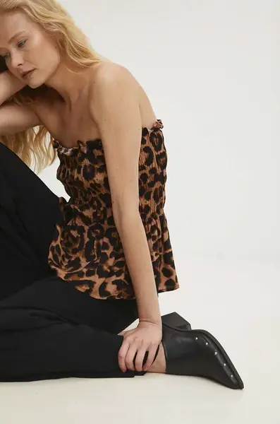 Halenka Answear.LAB dámská, hnědá barva, vzorovaná