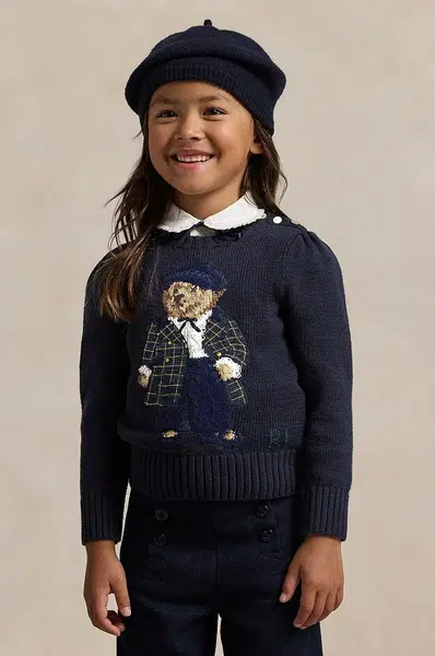 Dětský bavlněný svetr Polo Ralph Lauren tmavomodrá barva, hřejivý, 312951750001