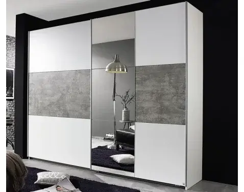 Šatníková skriňa Prenzlau, 218 cm, biela / sivý betón%