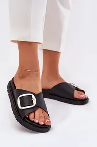 Boto Dámské Pantofle Na Platformě Se Zlatou Přezkou Černé Jovira