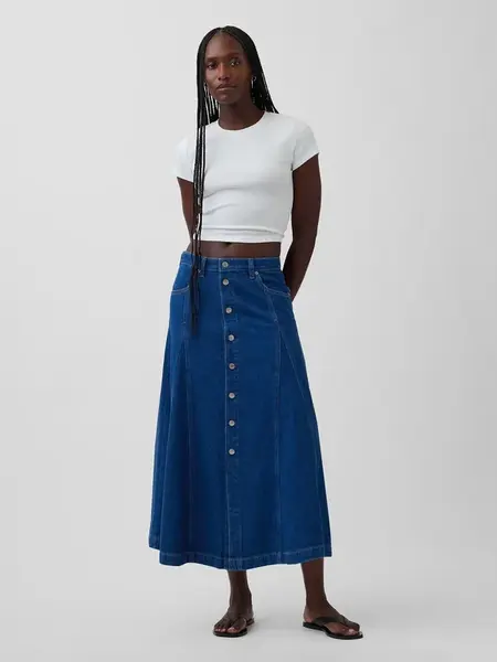 Denim maxi sukně s knoflíky GAP