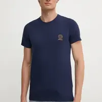 Bavlněné tričko Versace tmavomodrá barva, s potiskem, AUU01005 1A10011