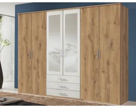 Šatní skříň Ben, 270 cm, prkenný dub/bílá