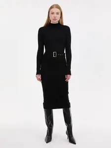 Černé dámské midi šaty s páskem