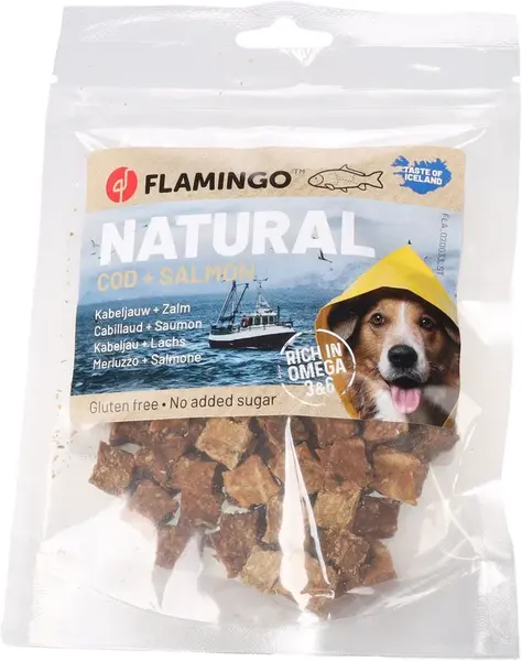 Flamingo Nature Snacks kocky, maškrta pre psov - treska, losos 75 g